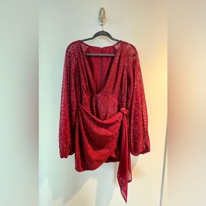 Red sequin deep plunge mini dress